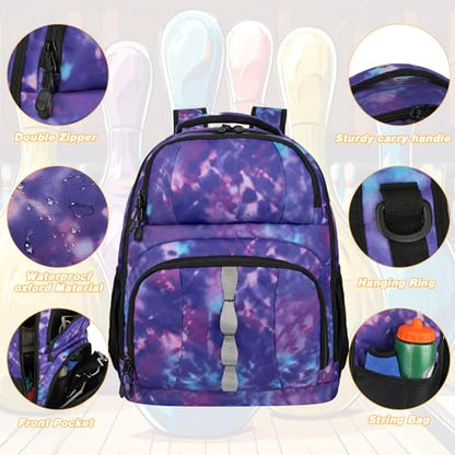 Goloni 2 Ball Bowling Backpack,Bowling Ball Bag with Shoe Compartment & Portective Foam Padded, Fits Shoes Up to US Size 16 - color: Purple Camo