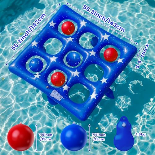 Pool Party Toys Games Set - Giant Inflatable Tic Tac Toe Float Game, Outdoor Pool Games for Adults Kids Family Pool Toys for 2-10 Players, Fun Swimming Beach Yard Activities with 10 Balls for Ages 6+ - size: Basic -- 56" x 56"