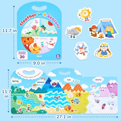 JoyCat Reusable Sticker Book - Stickers for Toddlers, Kids Sticker Activity Book, Travel Toys for Road Trip, Car & Airplane, Educational Learning Gifts for Boys and Girls Ages 3-5 (Weather) - style: Weather