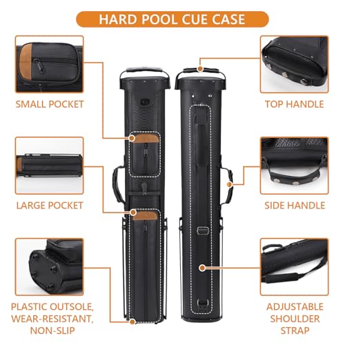 2x4 Pool Cue Case, Hard Pool Cue Case, Billiard Cue Case with Stand, Billiards Accessories Holds 2 Cue Butt and 4 Cue Shafts - color: Black+brown