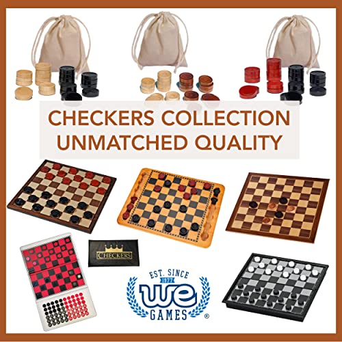 WE Games Wooden Checkers Pieces Only (1.06 inch), Checker Board Game & Backgammon Pieces, 24 Natural and Black Stained Stackable Ridges with a Drawstring Storage Bag, Replacement Game Piece - size: 1.062 inch