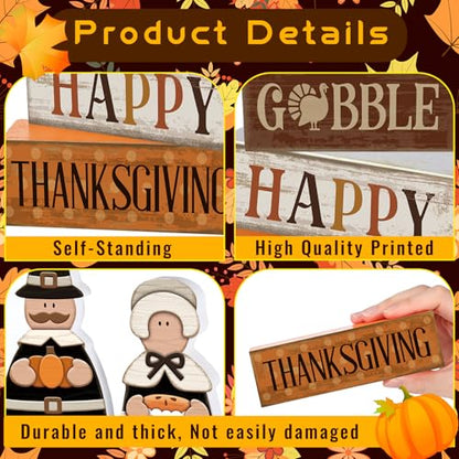 Lineshading 4 Pcs Fall Decoration for Home Wooden Pilgrim Couple Decor Thanksgiving Tiered Tray Decor Fall Centerpiece Rustic Decorative Pilgrim Block Sign Gift Farmhouse for Kitchen - style: Classic Pilgrim