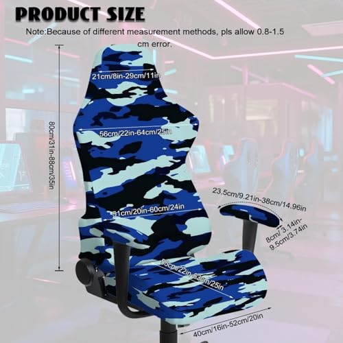 Blue Camo Gaming Chair Cover Cat Scratch Proof Non Slip Stretchable Gaming Chair Covers Slipcovers Attached Arms Breathable Washable Swivel Armchair Slipcovers of Computer Video Game Office - color: Blue Camo