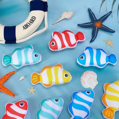 JarThenaAMCS 12Pcs Fish Bean Bags for Tossing Cute Colorful Tropical Clownfish Bean Game Bags for Summer Hawaii Holiday Family Fish Party Throwing Game Supplies