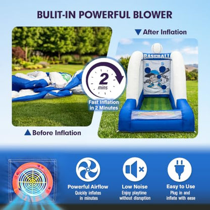10FT Inflatable Baseball Toss Game with 8 Balls & Built-in Blower, Easy Setup Baseball Pitching Target Carnival Game for Indoor/Outdoor Parties, Events & Backyard Fun