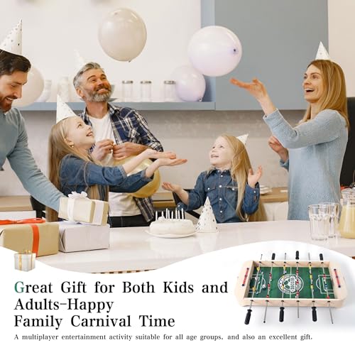 28 Inch Tabletop Foosball Table, Portable Wooden Soccer Game Set with Non-Slip Base, Ergonomic Handles for Kids and Adults, Indoor Family Game Night & Birthday Gift