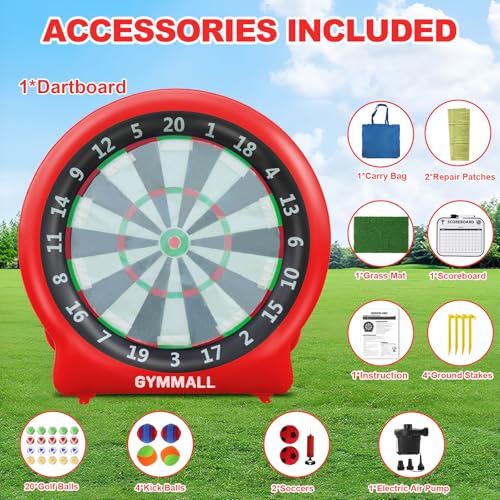 Giant Dart Board Inflatable with Pump, Outdoor and Indoor Soccer Sport Kick Dartboard for Kids and Adults, Waterproof Darts Board Yard Game with 20 Golf Balls, 4 Sticky Balls, 2 Soccers - style: Spirited