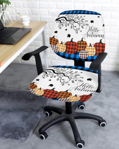 Savannan Office Chair Cover, Colorful Buffalo Check Pumpkin Protective Stretch Elastic Universal Cover for Desk Task Chair,Computer Rotating Chair 1 Pcs Autumn Maple Leaf Blue Plaid
