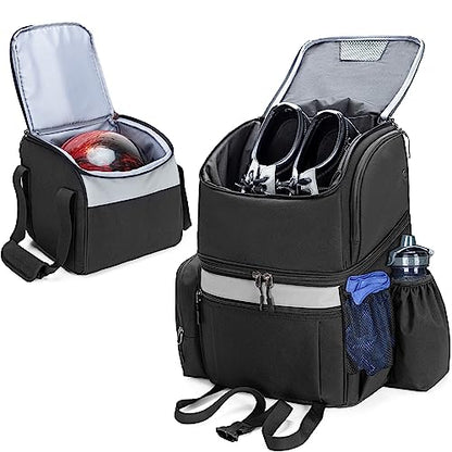 Goburos Bowling Backpack with Inner Tote Bag, Ball Bag with Wooden Holder and Shoe Compartment, Fits US Mens Size 16 Shoes, Black