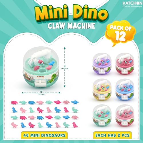 KatchOn, Mini Dinosaur Claw Machine - 12 PCS | Dinosaurs Toys, Easter Basket Stuffers for Kids, Dinosaur Toys for Kids 3-5 | Dino Party Favors for Boys & Girls, Carnival Prizes, Goodie Bag Stuffers