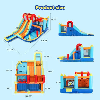 JOYLDIAS Inflatable Water Slide Park, Giant Bounce House with 450W Blower, Climbing Wall, Dual Basketball Hoops & Ring Toss Games - Outdoor Backyard Jumper for Kids Ages 3+ - color: 9 in 1