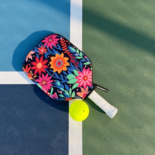 Racquet Inc Tennis Gifts Pickleball Paddle Cover Sleeve – Universal Fit for Standard Paddles, Neoprene Protective Case with Zipper, Pickleball Paddle Cover, Gift for Pickleball Players - color: Bloom Smash