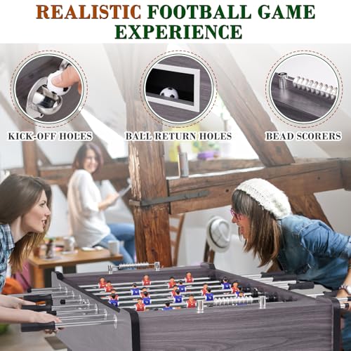 58 Inch Large Size Foosball Table Adult Size, Full Size Soccer Game Table w/2 Balls, Leg Levelers & Heavy-Duty Legs, Durable Arcade Football Table for Game Room, Home, Office, Party