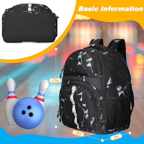 Goloni 2 Ball Bowling Backpack,Bowling Ball Bag with Shoe Compartment & Portective Foam Padded, Fits Shoes Up to US Size 16 - color: Crack Black