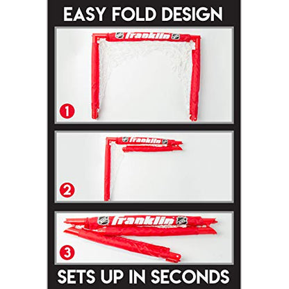 Franklin Sports - NHL Kids Folding Hockey Goals Set - (2) Street Hockey & Knee Hockey Goals - (2) Adjustable Youth Hockey Sticks, (2) Knee Hockey Sticks, (2) Mini Hockey Balls + (1) Street Hockey Ball