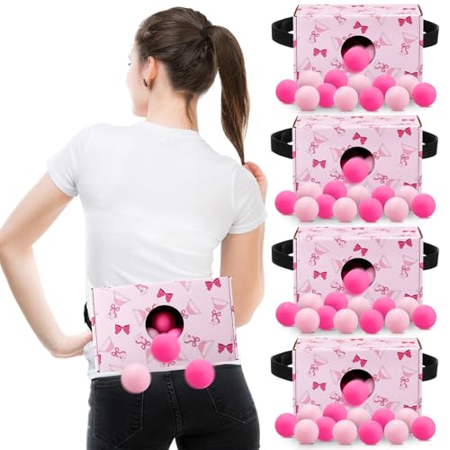 Yaomiao 4 Pack Bachelorette Party Shaking Swing Balls Game Set Includes 4 Set Strap Shake Box and 80 Balls for Birthday Bachelorette Bridal Shower Table Tennis Game(Pink Bow,Pink) - color: Pink, style: Pink Bow
