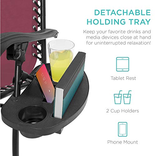 Best Choice Products Set of 2 Adjustable Steel Mesh Zero Gravity Lounge Chair Recliners w/Pillows and Cup Holder Trays - Burgundy - color: Burgundy, size: Standard