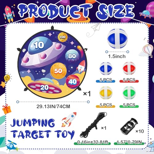 Lunmon 29" Trampoline Dart Board Game Accessories, Trampoline Toss Game Dartboard with 20 Sticky Balls, Indoor & Outdoor, Sport Fun Party Play Toys for Birthday Gifts - style: Universe Style 100 Score