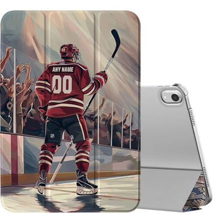 Custom Name/Number Case for iPad Pro 13/11 inch M4 2024 & 12.9 inch 6th/5th/4th/3rd Gen 2022/2021/2020/2018, with Hockey Lover's,with Pencil Holder(Arizona Red) - color: Arizona Red, size: iPad Pro Series