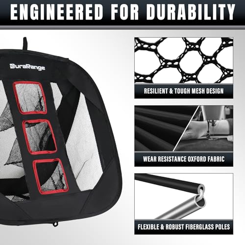DURARANGE Pop-Up Golf Chipping Net - Ultimate Target Training Chip Aids for Precision & Distance, Outdoor | Indoor Practice, Golfer Gift - color: 1 Black Net+ 2 Mats+ 12 Balls + 6 Greeting Cards