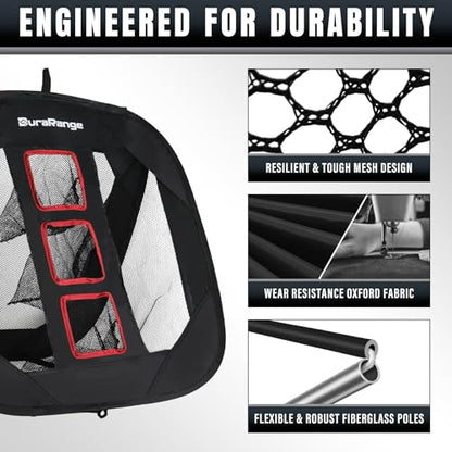 DURARANGE Pop-Up Golf Chipping Net - Ultimate Target Training Chip Aids for Precision & Distance, Outdoor | Indoor Practice, Golfer Gift - color: 1 Black Net+ 2 Mats+ 12 Balls + 6 Greeting Cards