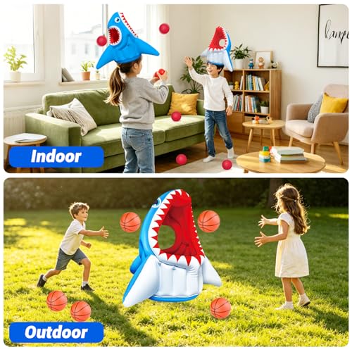 Shark Pool Toys, 3-in-1 Inflatable Pool Floats Basketball & Football & Head Hoop Swimming Pool Games, Summer Outdoor Water Games Beach Family Party Gift for Kids Boys Girls - style: Shark 3 in 1 Game