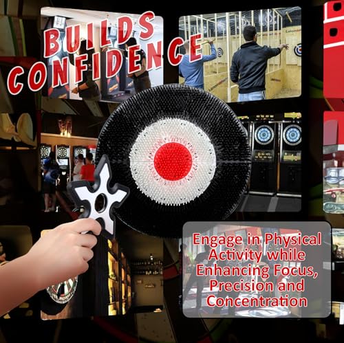 Kiddie Play Axe Throwing Game Set with Target 3 Axes and 3 Throwing Stars Indoor & Outdoor Play for Kids and Adults, Black