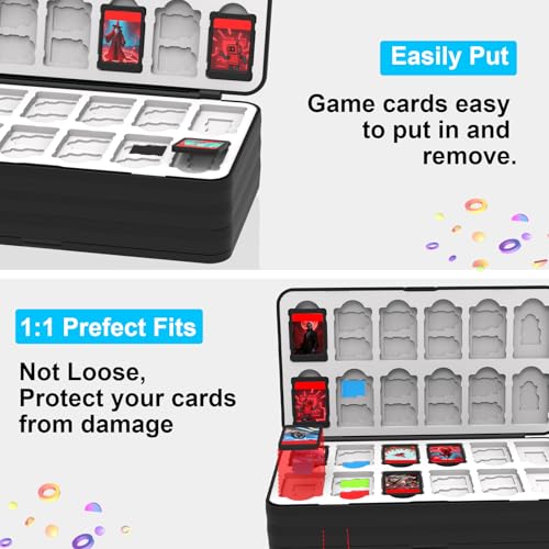 QuoLumPIA 96 Game Case - for Nintendo Switch 2/OLED/Lite Cartridge storage with 96 Game Card Slots & 160 Micro SD Card Slots, Black, Hard Shell, Silicone Lining, Magnetic snap, Travel, Gift, Party - size: 96