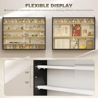 HOMCOM 5-Tier Display Cabinet, Glass Door Cabinet with Adjustable Shelves, Wall-Mounted Display Case for Playroom, Bedroom, Black and White - color: Black and White