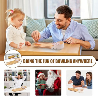 Mini Bowling Game Set, Wooden Tabletop Board Game | Portable Tabletop Play Kit, Stress Relief Desktop Toy, All-Ages Gift, White Elephant Present For Office Gatherings