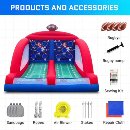OZIS Inflatable Carnival Games with 4 Balls - Football Toss Throwing Target with Powerful Blower, Easy Setup for Indoor/Outdoor Commercial, Birthday Parties, and Lawn Interactive Game - size: Double Target
