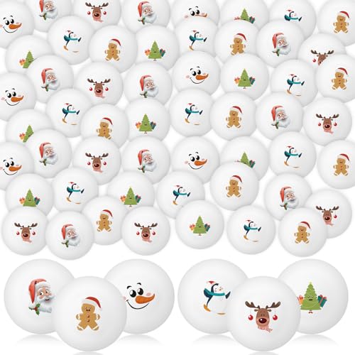 Gemscream 60 Pcs Christmas Table Tennis Balls Bulk 40mm White Beer Table Tennis Balls Christmas Image Holiday for Xmas Party Playing Favors Decoration Props