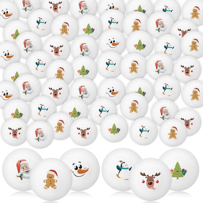 Gemscream 60 Pcs Christmas Table Tennis Balls Bulk 40mm White Beer Table Tennis Balls Christmas Image Holiday for Xmas Party Playing Favors Decoration Props