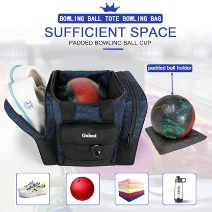 Goloni 1 Ball Bowling Bag for Men, Durable Bowling Tote with Padded Holder & Ventilated Shoe Compartment (Fits Size 14) - color: Blue