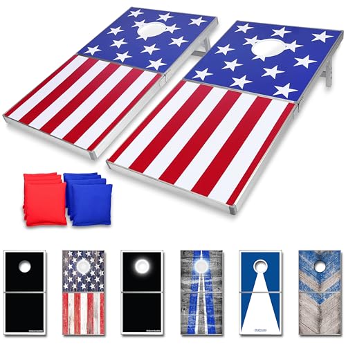 GoSports 4 x 2 ft Ultra Portable Cornhole Board Set - Choose LED Lights or Standard - Regulation Size Corn Hole Games for Adults, Perfect for Tailgating and Camping - Includes 8 Bean Bags & Rules - style: America
