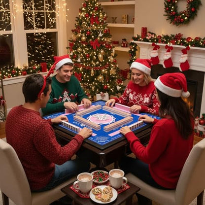 LZSIG Mahjong Mat 33"x33" - Non-Slip Noise Reduction Gaming Mat with Beginner Rules for American Mahjong, Chinoiserie Lotus Artwork Waterproof Surface with Carry Bag for Game Nights, Gift (Blue) - color: Blue