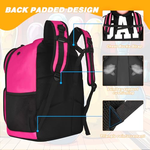 Goloni 2 Ball Bowling Backpack,Bowling Ball Bag with Shoe Compartment & Portective Foam Padded, Fits Shoes Up to US Size 16 - color: Pink