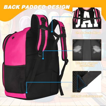 Goloni 2 Ball Bowling Backpack,Bowling Ball Bag with Shoe Compartment & Portective Foam Padded, Fits Shoes Up to US Size 16 - color: Pink