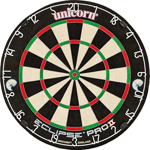Unicorn Eclipse Pro 2 Bristle Steel Tip Dartboard with American Legend Dartboard Cabinets – Ultra-Slim Bullseye – High-Vis Rotatable Number Ring – 30% Thinner Wire