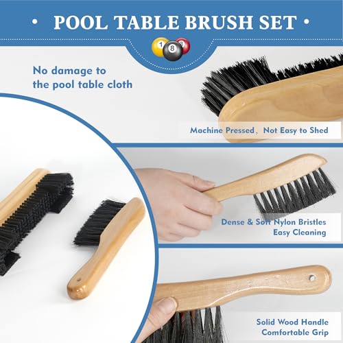 LAKINGO Pool Table Brush Set for Felt, 5 Kit Billiard Table and Rail Cleaning Accessories with 2 Wood Brush, 2 Ferrule Polish Cloths, Cue Shaft Cleaner Cloth - color: 5 Kit - Walnut