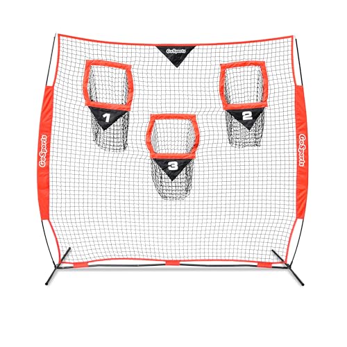GoSports Football Throwing Net - 8 x 8 ft or 6 x 6 ft Nets - Choose Black or Red - color: 8 x 8 ft Red