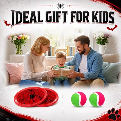Arrowbash 12 Pcs Toss and Catch Ball Game for Kids, 12 Paddles and 6 Sticky Balls, Toddler Baseball Glove & Catch Ball Toys Beach Outdoor Toys Set Birthday Gift for Ages 3 4 5 6 7 8-12 - style: Spider