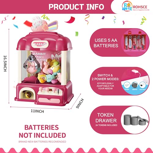 Kids Claw Machine with Toys Inside, Vending Machine Lights & Sound, Electronic Mini Claw Game for Boys & Girls, Birthday & Party Gift, Includes 25 Plush Toys, Surprise Eggs & USB Cable - style: Large Bunny Wonder