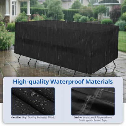 SunPatio Patio Furniture Covers Waterproof, Rectangular Table and Chairs Set Cover, Outdoor Furniture Set Cover with Drawstrings and Taped Seams, All Weather Protection, 90"W x 60"D x 30"H, Black - size: 90"W x 60"D x 30"H