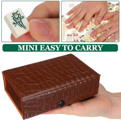 Cabilock Mini Mahjong Game Set 144 Tiles Portable Travel Mahjong Set with Dice and Blank Tiles Compact Chinese Kit for Family Parties Camping Beach Trips Tabletop Fun