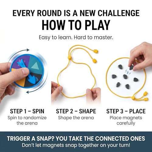 Magnetic Chess Game, Magnet Game with String, Spinner & 40 Magnetic Stones, 2-4 Player Strategy Board Game for Kids, Teens & Adults, Family Game Night, Tabletop Activity for Travel, Party & Camping
