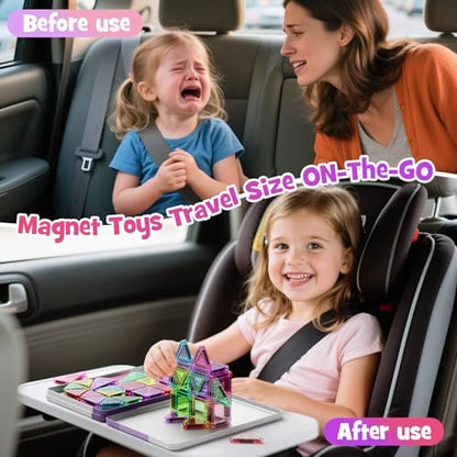 WMXDU Mini Magnetic Tiles, 40PCS Magnetic Building Blocks with Iron Box, Magnet Toys Travel Size On-The-Go Construction Set STEM Travel Toys for Boys and Girls Ages 3+ - style: Mini Magnetic Tiles