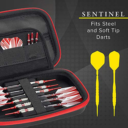 Casemaster Sentinel 6 Dart Case, Holds Extra Accessories, Tips, Shafts and Flights, Compatible with Steel and Soft Tip Darts, Impact & Water Resistant Tactech Shell, Red Zipper - color: Red