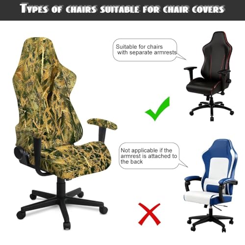Hunting Camo Gaming Chair Cover Cat Scratch Proof 4 Piece Non Slip Stretchable Elastic Computer Reclining Gaming Chair Seat Cover with Armrest Covers Breathable Swivel Armchair Slipcover - color: Forest Hunting Camo