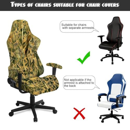Hunting Camo Gaming Chair Cover Cat Scratch Proof 4 Piece Non Slip Stretchable Elastic Computer Reclining Gaming Chair Seat Cover with Armrest Covers Breathable Swivel Armchair Slipcover - color: Forest Hunting Camo